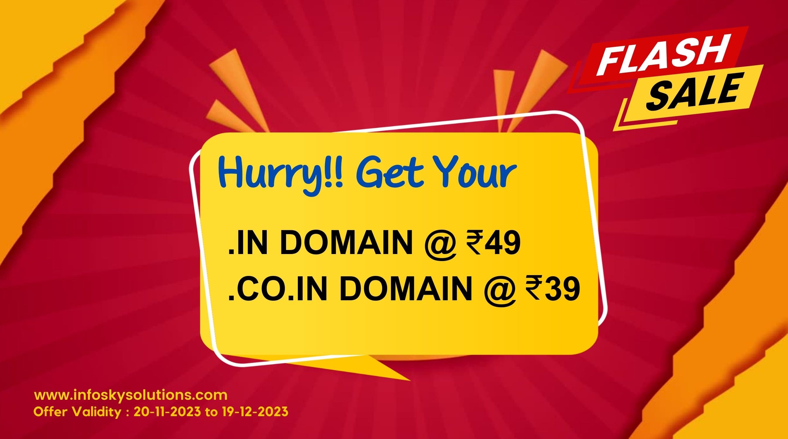 Domain Flash Sale .in domain just rupees 49 only from www.infoskysolutions.com
