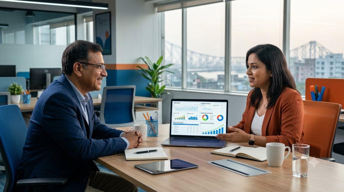Business Owner Consulting with a Digital Marketing Expert in Kolkata Before Hiring